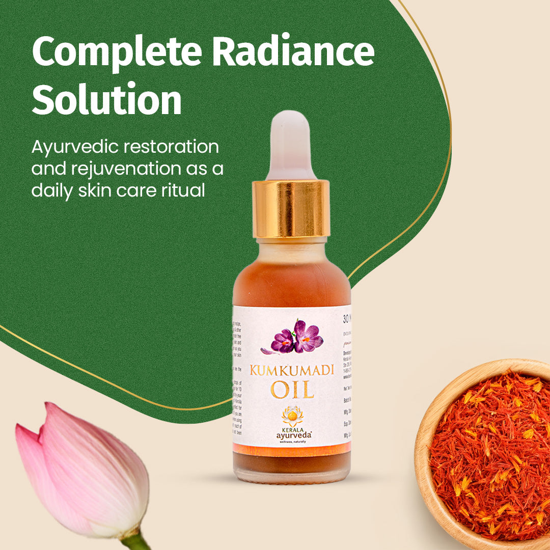 kumkumadi oil, an ayurveda oil front view